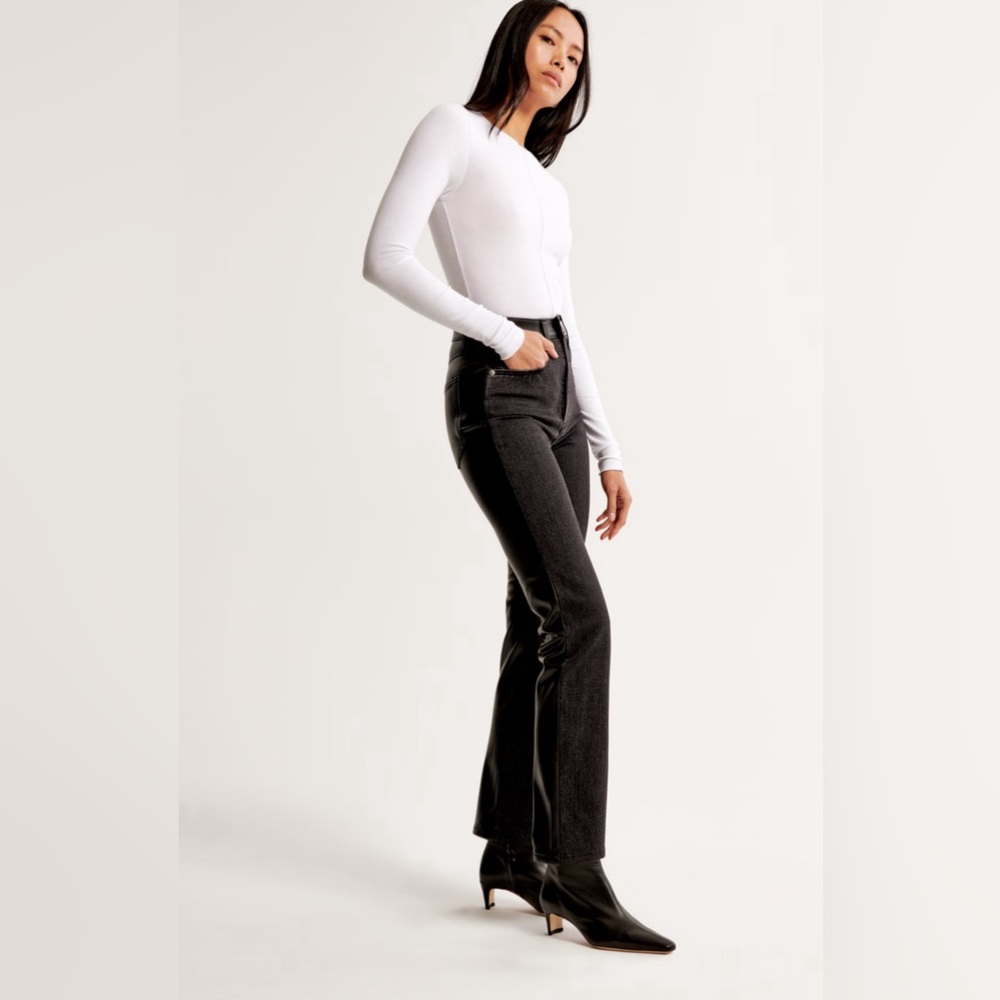 Mixed Fabric Ultra High Rise Ankle Straight Jean